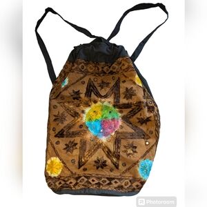 Boho Embroidered tye dyed Backpack cinch style sack.